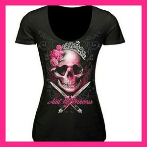 Plus Size XXL Womens Skull T-Shirt Pink and Black